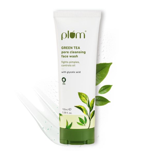 Plum Green Tea Pore Cleansing Face Wash For Oily, Acne-prone Skin | With Glycolic Acid | Controls Excess Oil | Removes Dead Skin Cells | Gentle & Non-Drying | Women & Men | 100% Vegan | 100 ml