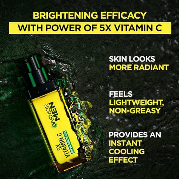 Garnier Men Turbo Bright Super Serum Gel Moisturizer For Men - Enriched With Vitamin C And Menthol For A Brighter, Glowing And Hydrated Skin, Suitable For All Skin Types, 30ml Visit the Garnier Store - Image 3