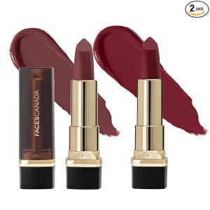 FACES CANADA Festive Hues - Comfy Matte Creme Lipstick Pack of 2 - Oh So Serious & Over And Out (4.2gx2) | Long Stay | Creamy Matte Finish | Intense Color | Single Stroke Smooth Application